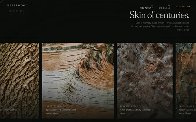 Web stranica Heartwood Sanctuary, galerija tekstura