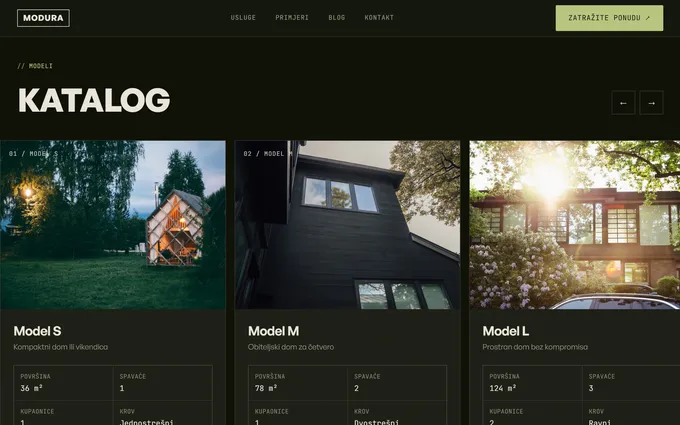 Web stranica Modura, katalog modularnih kuća