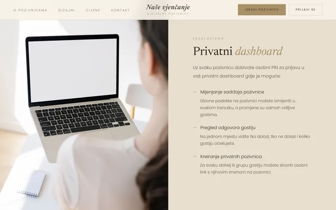 Web stranica Naše vjenčanje, sustav za potvrde dolazaka